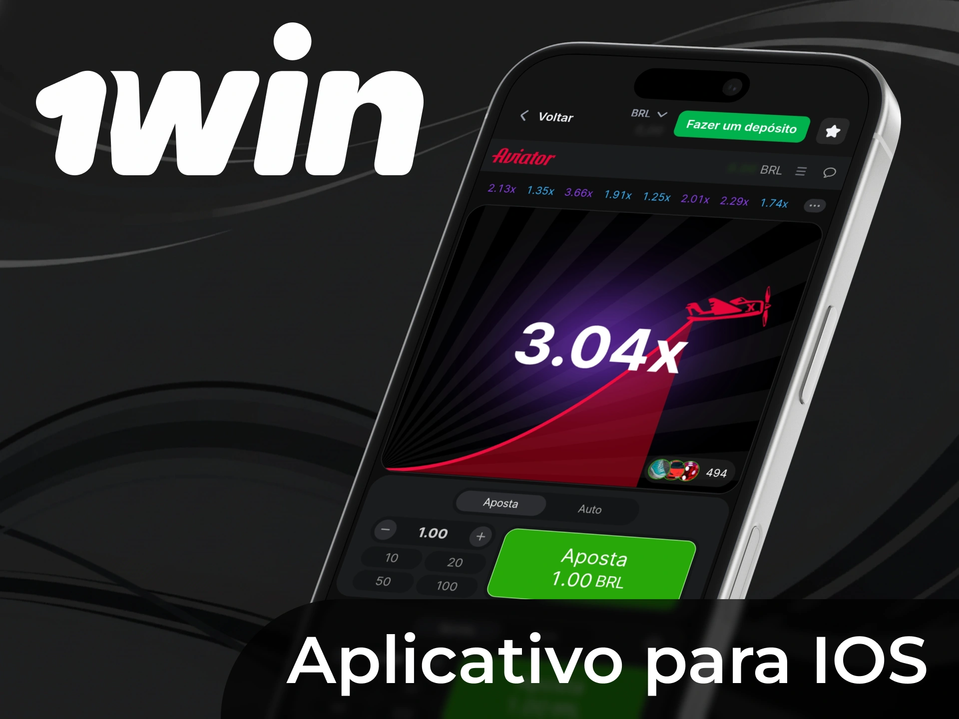 Para jogar em dispositivos da Apple, basta abrir a versão móvel no Safari e pode desfrutar de todas as funcionalidades do 1Win Aviator.
