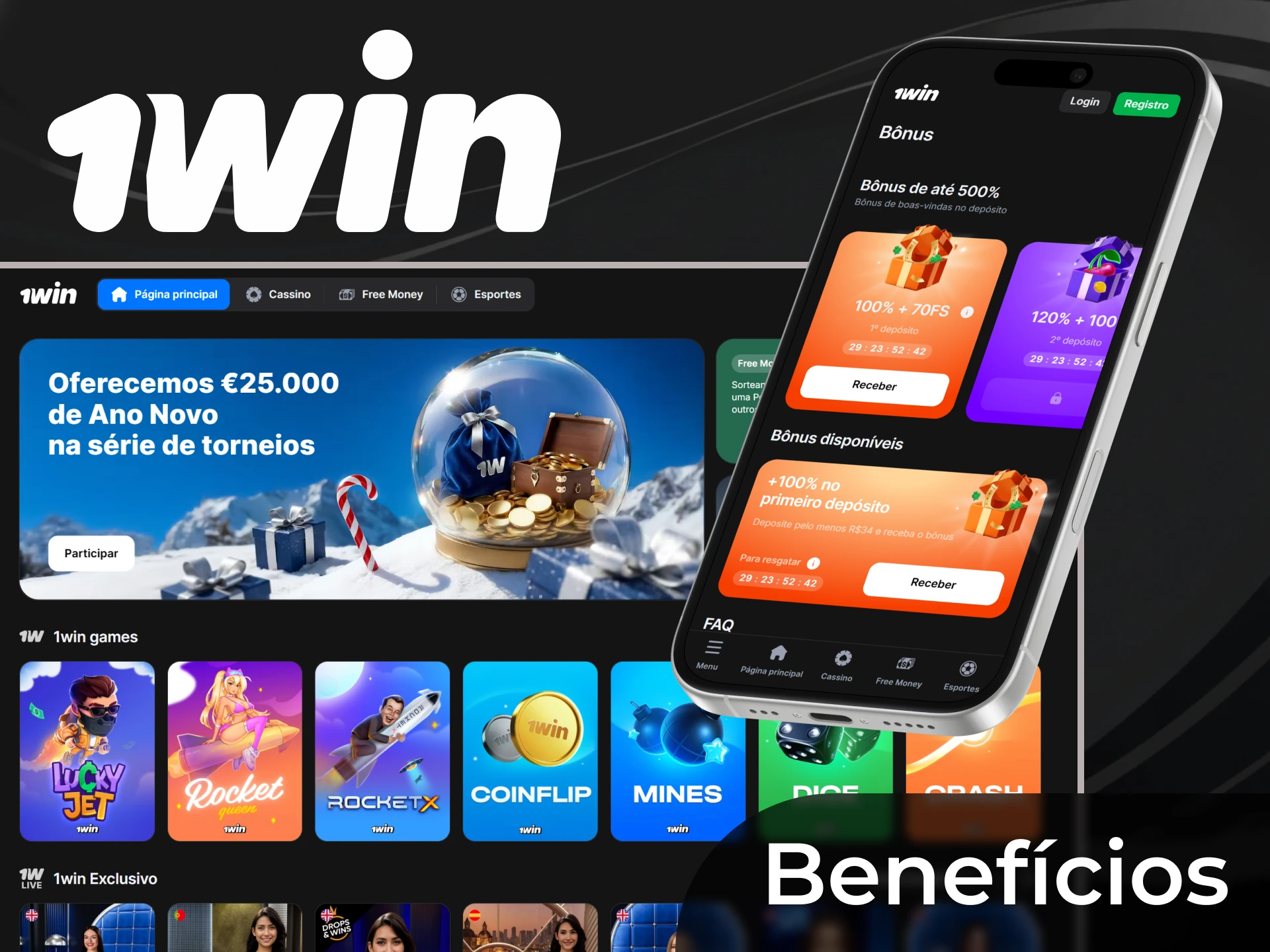 Saiba mais sobre as vantagens da 1win, incluindo torneios com prêmios em dinheiro e um bônus de boas-vindas.